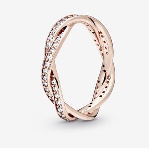 PANDORA Rose Gold Sparkling Twisted Lines Ring